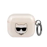 Etui Karl Lagerfeld z TPU Glitter Choupette Head do słuchawek Airpods 3 w kolorze złotym