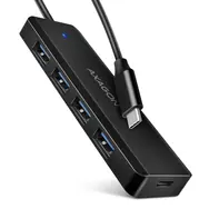 Axagon HUE-C1C, 4X koncentrator USB 5Gbps TRAVEL, złącze zasilania USB-C, kabel USB-C 19cm