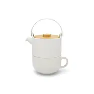 Bredemeijer Umea Czajnik biały / 500 ml / ceramiczna / bambusowa pokrywa