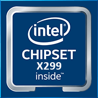 Logo chipsetu Intel X299 inside w niebieskiej kolorystyce w kształcie procesora