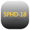 Ikona z oznaczeniem SPHD-18 – pomarańczowy tekst na ciemnoszarej zaokrąglonej etykiecie