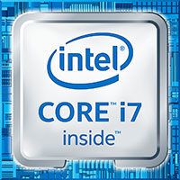 Logo procesora Intel Core i7 inside na niebieskim tle chipu