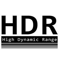 Logo HDR (High Dynamic Range) – czarno-biała ikona technologii szerokiego zakresu dynamiki dla wyświetlaczy