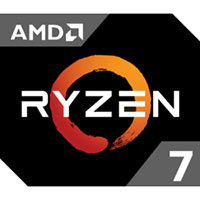 Logo procesora AMD Ryzen 7 – czarna plakietka z pomarańczowym pierścieniem i logo AMD