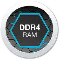 Ikona pamięci DDR4 RAM z heksagonalnym technologicznym tłem w kolorze niebieskim