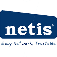 Logo marki Netis z hasłem „Easy Network, Trustable" na niebieskim tle
