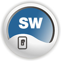 Ikona przełączania programowego – niebieskie kółko z napisem SW i symbolem przełącznika