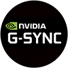 Logo technologii NVIDIA G-SYNC na czarnej okrągłej odznace z logo NVIDIA
