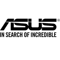 Logo producenta ASUS z napisem In Search of Incredible na białym tle