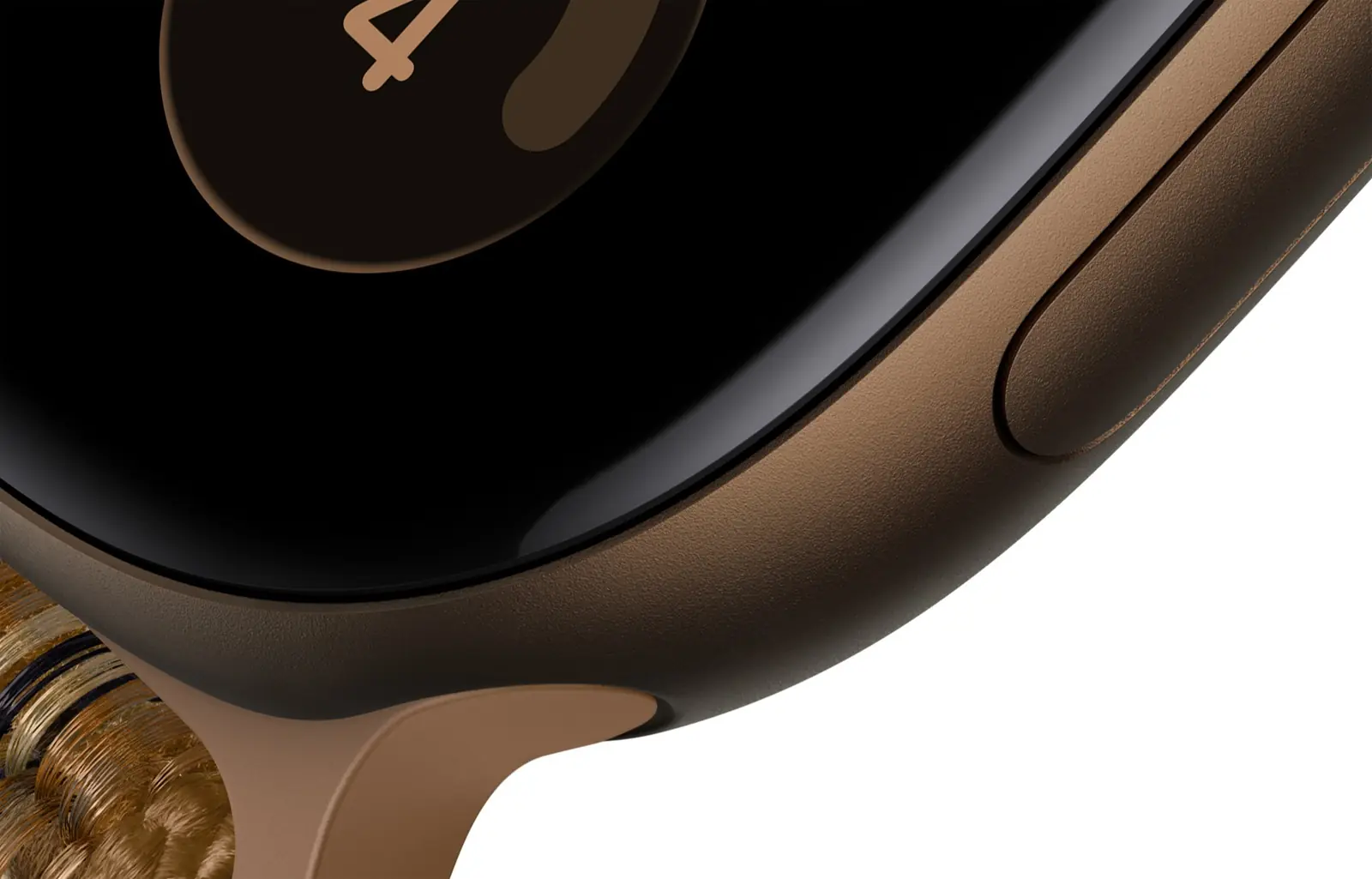 Detail tmavě bronzového hliníkového pouzdra Apple Watch Series 12