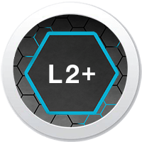 Ikona oznaczenia pamięci podręcznej L2+ z hexagonalnym wzorem na ciemnym tle