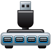 Ikona koncentratora USB z czterema portami i złączem USB-A na górze