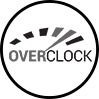 Podkręcanie (Overclock) Ikona obsługi podkręcania – okrągły symbol prędkościomierza z napisem OVERCLOCK