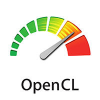 Logo OpenCL – ikona prędkościomierza z kolorową skalą od zielonego do czerwonego
