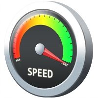 Ikona prędkościomierza ze wskaźnikiem SPEED w skali czerwono-żółto-zielonej