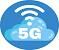Ikona połączenia 5G z symbolem wifi na niebieskim tle