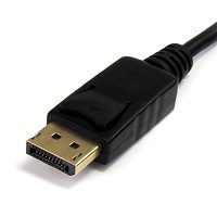 Złącze DisplayPort na kablu — złote styki, czarna obudowa z tworzywa