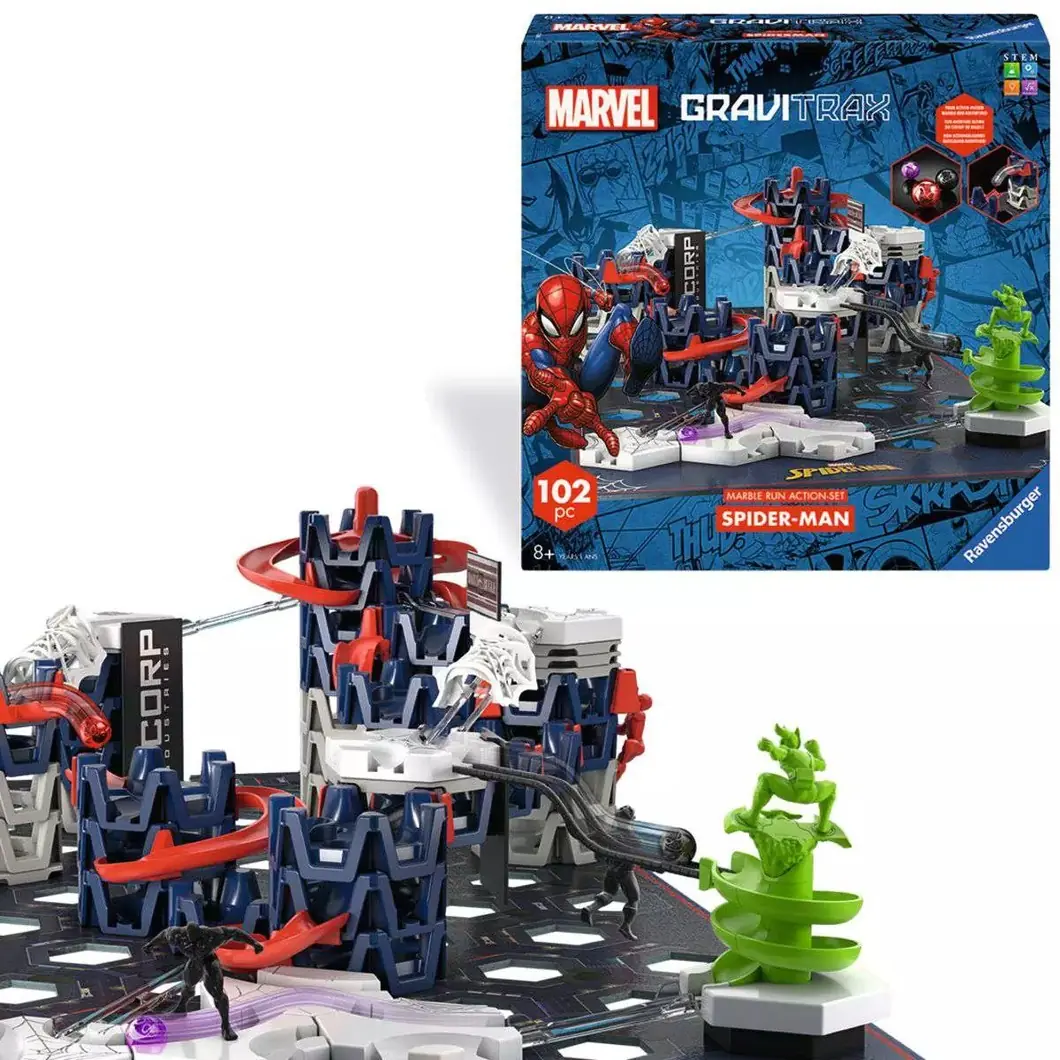 GraviTrax Spider-Man Startovní sada M - krabice a postavená dráha