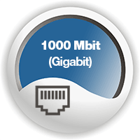 Ikona gigabitowego połączenia sieciowego 1000 Mbit/s z gniazdem RJ-45